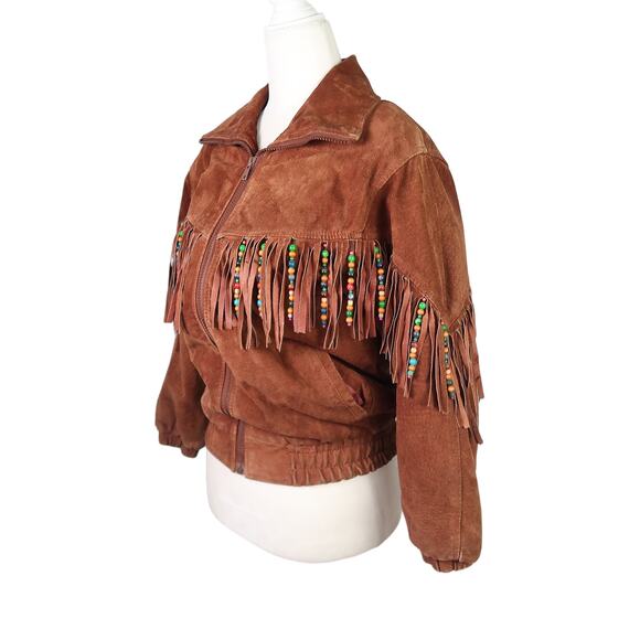 Vintage Brown Leather Jacket with Fringe - Picture 3 of 7